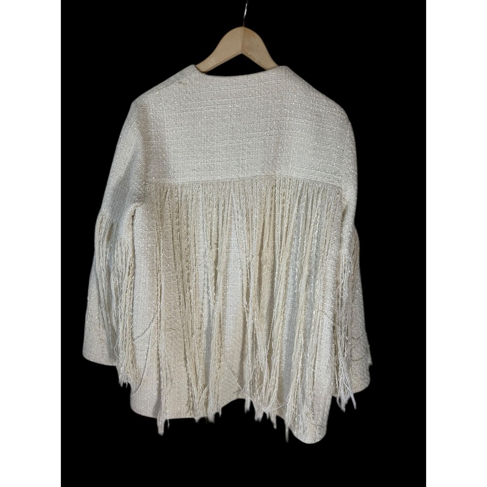 Zara Cream Tweed Textured Fringe Jacket Boho Textured Cardigan‎ 4786/303/712 M - Picture 4 of 9